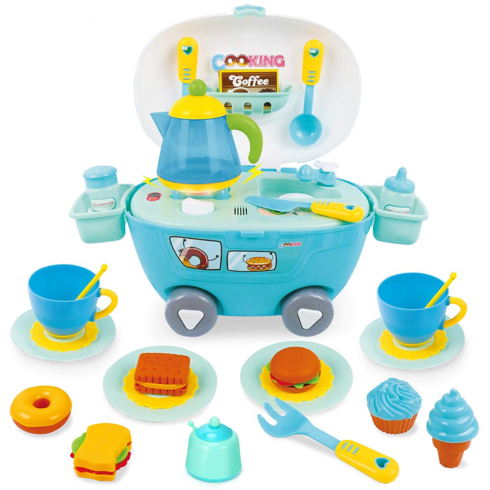 Best Price on Hard Plastic Dinosaur Toys - Beebeerun Toys Tea Set , Pretend Play Kitchen with Realistic Light and Sounds,Play Food for Kids,Tea Time Toy Set Including Dessert,Cookies,Doughnut,Tea ...