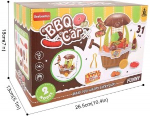 BBQ Cart Play Set, Activity Kitchen Pretend Food Playset Trolley Truck Toys for Kids Early Education Gifts Ages 3+