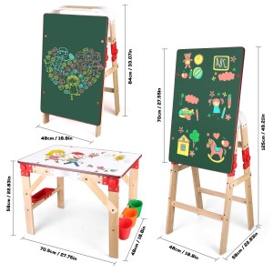 Arkmiido Kids Easel Double-Sided, Wooden Chalkboard Multifunction 2 in 1, Blackboard Whiteboard with Painting Accessories Storage Box Cups, Art Table Desk, Educational Toy Gift for Children Boy Girl