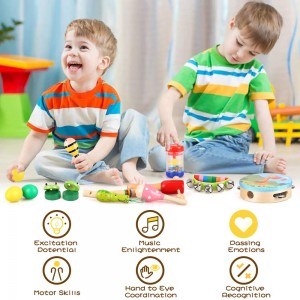 BeebeeRun Toddlers Musical Instruments, Wooden Musical Toys Set with Cute Storage Backpack Tambourine Rhythm Percussion Instruments for Children Baby, Early Education Toys for Boys and Girls, Gift