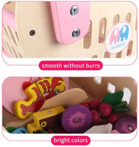 Blocks Wood Cutting Game Vegetable and Animals19PCS, with Learning Toys Storage Wooden Cart 16”Lx16”Wx18‘’H Wooden Toys Gift for Boys and Girls3,4,5,6,7,8 year old
