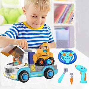 Electric RC Remote Control Cars-Take Apart Toys Trucks with Toy Excavator for 3 4 5 6 Year Old Boys and Girls