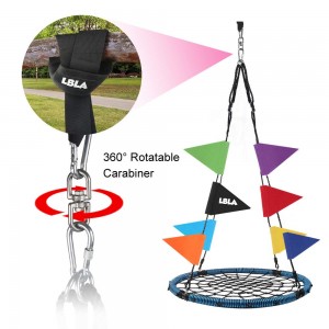 40″ Saucer Swing Set with 8 Bonus Colored Flags, 2 Heavy Duty Straps with 2 Carabiners + Spinner Holds, 700 lb Weight Capacity, Steel Frame, Yard Entertainment Equipment for Kids and Adult (YXS-BN02)