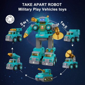 5 in 1 Take Apart Robot Toys Transformer Trucks Construction Building Car Toy Assembly Military Truck Vehicles Sets Stem Learning Toy Gift for 3 4 5 6 7 8 Years Old Kids Boys Girls Children