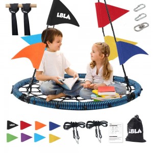 40″ Saucer Swing Set with 8 Bonus Colored Flags, 2 Heavy Duty Straps with 2 Carabiners + Spinner Holds, 700 lb Weight Capacity, Steel Frame, Yard Entertainment Equipment for Kids and Adult (Y...