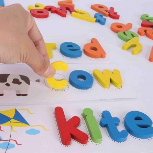 LBLA See Spelling Learning Toys Wooden Alphabet for Kids Toddlers Educational Matching Puzzles Games for Boys Girls Including 28 Flash Cards and 52 Letters