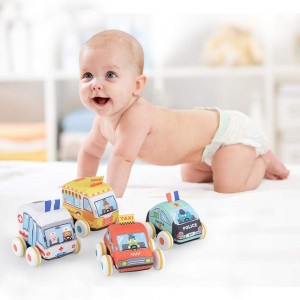 Pull-Back Vehicles Sets for Toddlers, Push and Pull Vehicles with 4 Cars Trucks Development Soft Baby Toys Gifts for 1 2 3 4 Years Girls Boys