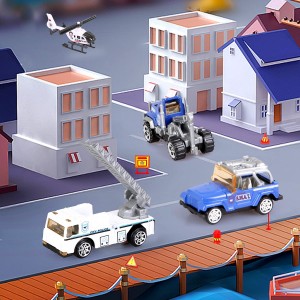 BeebeeRun Police Truck Set Die-Cast 23 in 1 Carrier Truck Police Patrol Rescue Vehicles Car Toys with Traffic Warning Sign for Boys 3+ Years Old