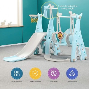 Ealing 4-in-1 Toddlers Slide and Swing Basketball Set,for Kids Taking Exercise Playing Climber Sliding Playset,Safe Slide for Children,Easy Set Up for Indoor Outdoor in Your Beautiful Backyard (Blue)