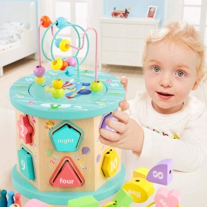 Wooden Bead Maze Toys Activity Cube Toys tringing,Removable Bead Maze Educational Toys Activity Cube Toys Includes Color Shape Sorter for 3 4 5 Years Kids Boys & Girls