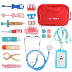 BeebeeRun Toy Doctor Medical Kits for Kids 19PCS Wooden Role Pretend Play Doctor Equipment Toys with Carry Bag Stethoscope Dentist Medical Educational Toys Gifts for Toddler Boys and Girls