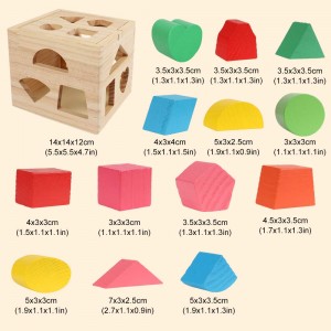 BeebeeRun Wood Shape Sorter Cube Toys with 13 Colorful Wooden Geometric Shape Blocks and Sorting Box,Learning Matching Game for Toddlers,Preschool Educational Learning Toy for Kids