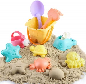 BeebeeRun Kids Beach Sand Toys Set, Beach Toys in Mesh Bag with Bucket, Watering Can, Rake, Water Scoop, Animal Molds, Sandbox Toys for Toddlers Kids Outdoor Toys