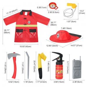 BeebeeRun Kids Washable Fireman Costume Firefighter Role Play Costume Fire Chief Costumes Fireman Set with Firefighter Accessories Water Shooting Extinguisher Dress Up Set