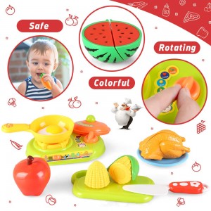 Kids Kitchen Pretend Play Toys, Play Food Cooking Set with Cutting Fruits Vegetables Cookware Pots and Pans, Chef Role Play Costume Set, Play Kitchen Accessories Gifts for Toddlers Boys and Girls