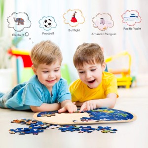 Ealing 34 Pieces Wooden Puzzles for Kids Toddlers World Tour Map Learning Puzzles for Kids Ages 3-5, Preschool Educational Puzzle Toys for Boys and Girls as Holiday Birthday Gifts