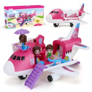 Airplane Toys Transport Cargo Play Set, Take Apart Plane Car Toys with Beauty Dresser Table and Stickers Pink Princess Educational Aircraft Game Toys for Kids Girls Gift for 3 4 5 6 Years Old