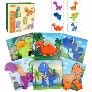 Ealing 6 Pack Dinosaur Wooden Puzzles for Toddler Dinosaur Toddler Puzzles,Wooden Jigsaw Puzzles for 3 Years Old Boys Girls,Wooden Toys Dinosaur Educational Learning Toys for Kids MZ1377
