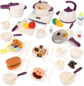 BeebeeRun Kids Kitchen Pretend Play Toys 61PCS Cooking Set for Toddlers Cookware Pots and Pans Playset, Cooking Utensils, Toy Cutlery, Cutting Play Food