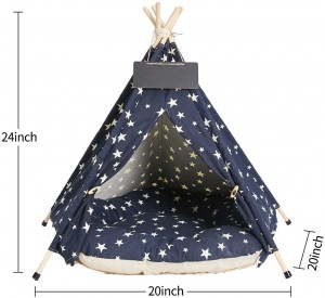 Pet Teepee Dog & Cat Bed with Cushion- Luxery Dog Tents & Pet Houses with Cushion & Blackboard (Star)