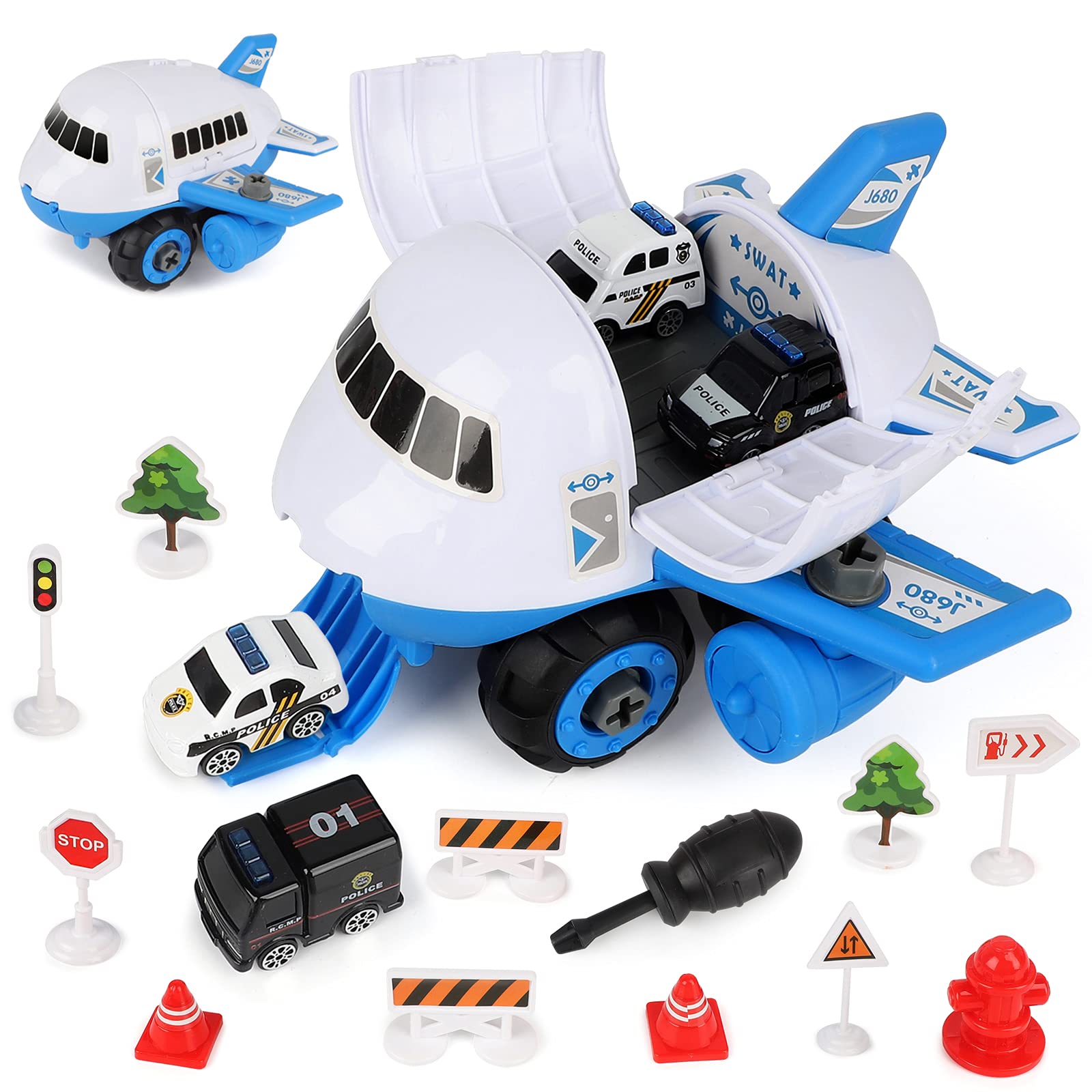 2021 New Style World Of Wooden Toys - BeebeeRun Transport Cargo Airplane Toys -Take Apart Cargo Plane Toys Set with Mini Police Cars Toy for 3 4 5+ Year Old Boys Girls, Assembly Toy Gifts for Todd...
