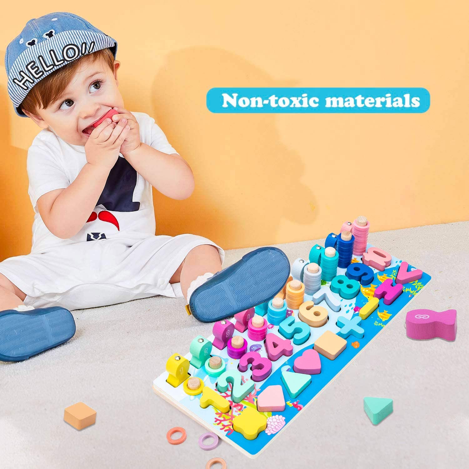 Factory source Wooden Walking Toy - Arkmiido Montessori Toys for Kids, Wooden Number Puzzle for Toddlers Color Shape Sorter Puzzle Board Math Counting Stacking Rings Toys with Magnetic Fishing,Lea...