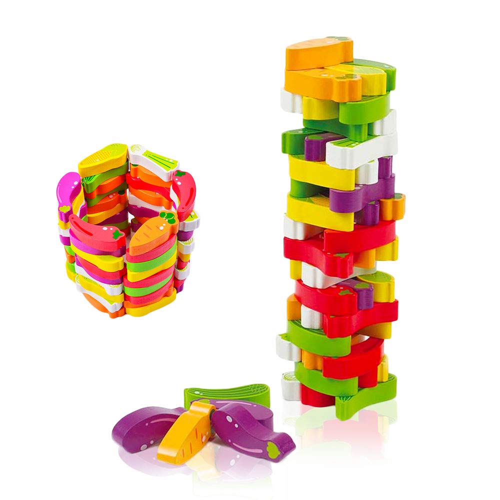Cheap PriceList for Plastic Wild Animals Toys - Arkmiido Wooden Stacking Board Games with Fruit and Colours Tumble Tower Game Toy 54 Pieces for Kids Board Game for Girls Boys,Educational Toy ̵...