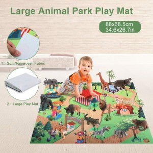 Safari Animals Toys Figure with Activity Play Mat & Trees, 24 PCS Realistic Plastic Jungle Wild Zoo Animals Figurines Playset for Kids Toddlers, Boys & Girls,Educational Toys Gifts for 3 4 5 Years Old