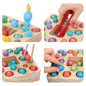 LBLA 3 in 1 Wooden Magnetic Fishing Game Board Clip Bead Game Fine Motor Skill Toy Number Blocks Puzzle Montessori Educational Toys for Kids with 2 Fishing Rods 2 Wooden Sticks, 1 Clip