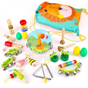 BeebeeRun Toddlers Musical Instruments, Wooden Musical Toys Set with Cute Storage Backpack Tambourine Rhythm Percussion Instruments for Children Baby, Early Education Toys for Boys and Girls, Gift
