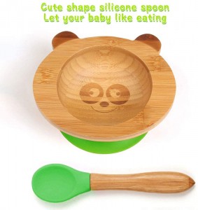 Children’s Bamboo Dishes Set Children’s Bowl with Suction Cup Baby Spoon (Panda)