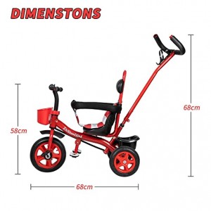LBLA Baby Tricycle with Safety Guard and Push Bar,Kids Trike with Mat for Girls Boys Stylish (Red)