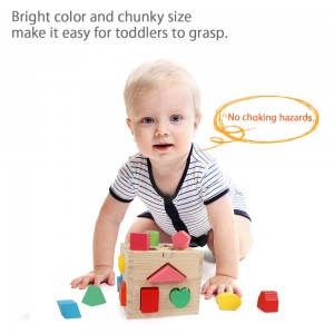 BeebeeRun Wood Shape Sorter Cube Toys with 13 Colorful Wooden Geometric Shape Blocks and Sorting Box,Learning Matching Game for Toddlers,Preschool Educational Learning Toy for Kids