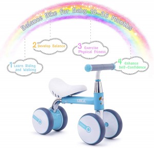 Arkmiido Children’s Balance Bike 10-36 Months without Pedals Toddler 4 Wheels Riding Toy for 1 Year Old Boys Girls (Blue)