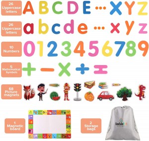 Beebeerun Classroom Magnetic Letters and Numbers Kit for Kids with Double-Side Magnet Board,Colorful Foam Alphabet ABC Uppercase Lowercase Numbers and Animals Magnets Educational Spelling Learning Toys for Preschool Counting