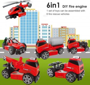 6-in-1 DIY Take Apart Fire Rescue Vehicles Models Car Toys, Fire Engine STEM Learning Toys Building Tool Play Set for 3 4 5 6 7 8 Year Old for Kids, Boys and Girls