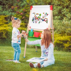FOSUBOO Arkmiido 4in1 Wooden Kid’s Art Easel with Paper Roll Double-Sided Easel Blackboard and White Easel Painting Magnetic Wooden Board with Storage Box for Children Educational Toy