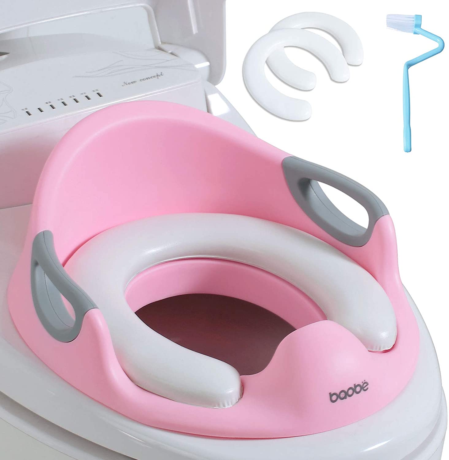Trending Products Baby Bottle Feeder - Potty Training Seat for Kids Toddlers, Toilet Seat for Baby with Cushion Handle and Backrest, Toilet Trainer for Round and Oval Toilets (Pink) – Ealing