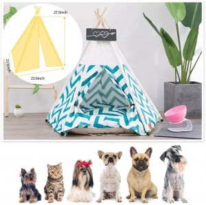 Pet Teepee Dog Cat Bed with Cushion- Luxery Dog Tents & Pet Houses with Cushion & Blackboard (Green)