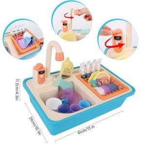 BeebeeRun Color Changing Kitchen Sink Toys, Electric Dishwasher Play Sink with Running Water,Kitchenwear Toys,Automatic Water Cycle System Play House Pretend Role Play Toys for Kids Girls Boys