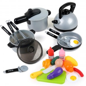 22 Pcs Kids Kitchen Pretend Play Toys, Cooking Toys with Pots and Pans for Toddlers Girls Boys, Cookware Playset Toys for 3 4 5 6 7 Years Old, Kitchen Playset Accessories with Play Food