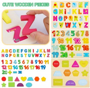 Wooden Alphabet Number and Shape Peg Puzzles Board Set,Ideal Gift for Early Educational Learning Puzzle Board Toys for Kids Toddlers Boys and Girls Ages 3+(3-Pack)