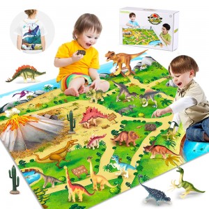 Dinosaur Toys with Activity Play Mat Realistic Dinosaur Figures to Create a Dino World Including T-Rex, Triceratops Dinosaur Playset with Carrying Bag Party Gifts For 3 4 5 6 Years Old Kids Boys Girls