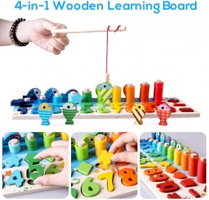 Wooden Number Puzzles Toys for Toddlers Kids, Shape Sorter Puzzle Board Math Counting Stacking Rings Toys with Magnetic Fishing,Early Education Learning Toys for 3 4 5 Years Old Boys Girls