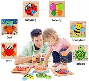 BeebeeRun Wooden Jigsaw Puzzles Toys for 2 Year olds Boys Girls,6pcs Animal Puzzles for Toddlers Kids,Educational Toys for 1 2 3 Year Olds