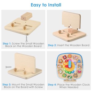 BeebeeRun Wooden Clock Toy 5 in 1 Educational Teaching Learning Clock with Shape Color Sorting Puzzle and Numbers for Boys and Girls Toddler Baby Kids 1 2 3 4 years old