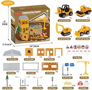 BeebeeRun Construction Toys for Kids – 122 PCS Kids Building Toys, Construction Vehicles Toys with Excavator, Bulldozer, Fork Truck, Tower Crane and Road Signs,Toy Cars for Boys Age 6-12