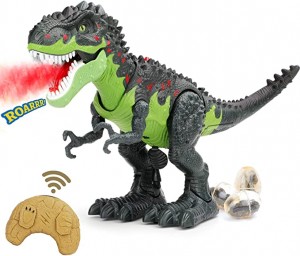 BeebeeRun Dinosaur Toys, Remote Control Walking Tyrannosaurus Rex with LED Light Up and Roaring, RC Dino Toys for Kids 3-12 Years Old Boys and Girls, Glowing Eyes Projection Spray Laying Egg