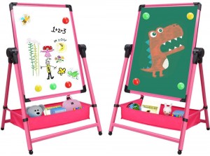 Factory made hot-sale Woodern Foldable Drawing Board - Kids Art Easel Double Sided Whiteboard & Chalkboard 26inch-43inch Height Adjustable & 360°Rotating Easel Stand with Bonus Magnetic Le...