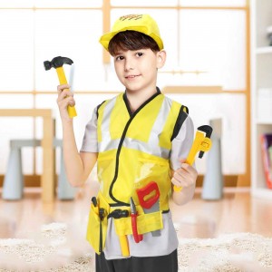 BeebeeRun Construction Worker Role Play Costume Set, Halloween Activities Pretend Play Engineering Set with with Realistic Accessories for Kids Boys